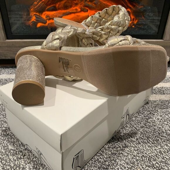 🦋NEW! Gold Basil Rope Open Toe Slide On Heels SZ 6 - Picture 5 of 7